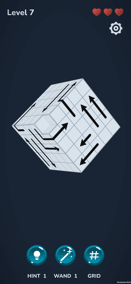 3D mode: arrows drawn on the faces of a solid block you can rotate.